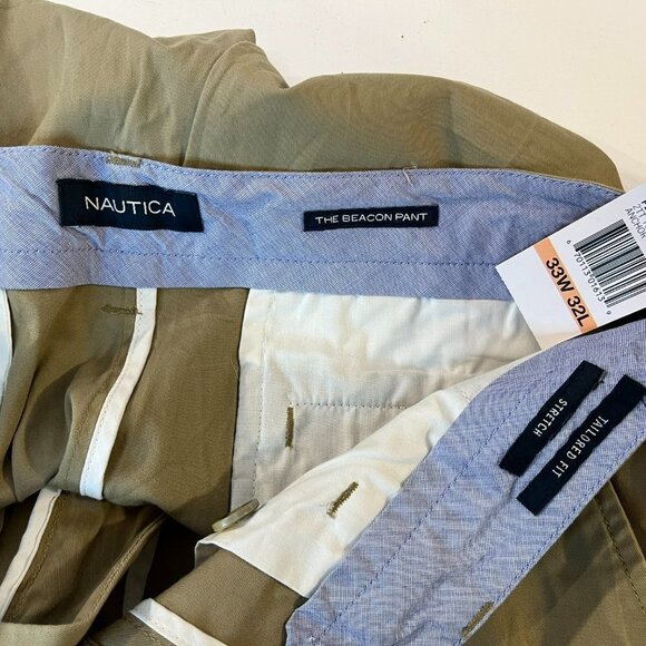 NAUTICA Men's Tuscan Tan Tailored Fit Beacon Khaki Pants - Size 33W x 31L - NWT - Picture 2 of 6